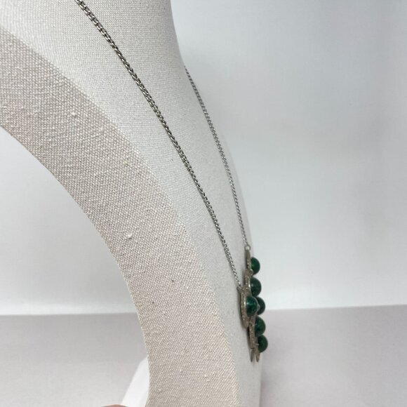 Vintage Boho Necklace Marked Jerusalem Green Natural‎ Funky Long Bib Silver-Tone - Picture 4 of 12